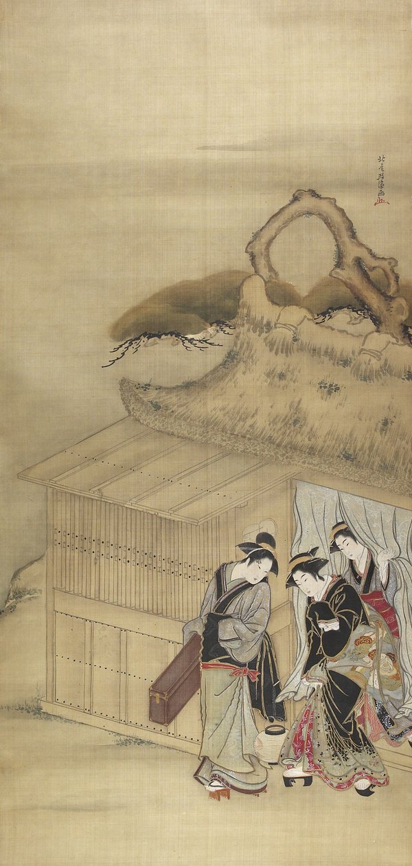 Nikuhitsu ukiyo-e: Geisha på vei til en nattlig tildeling, ca. 1784 av Kitao Masanobu