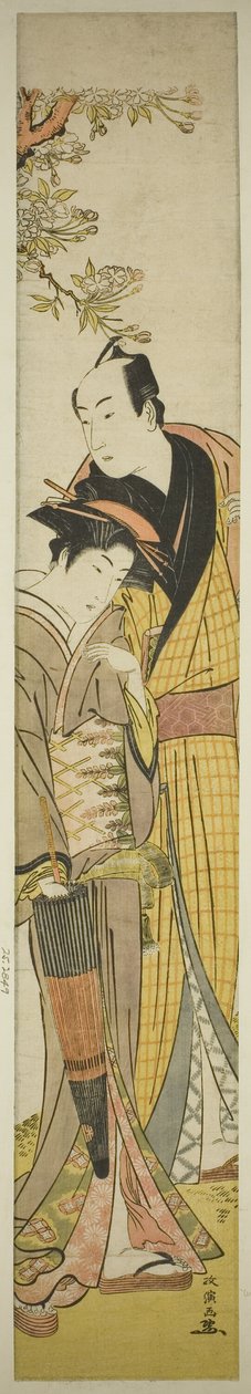 Ungt par under kirsebærtre av Kitao Masanobu