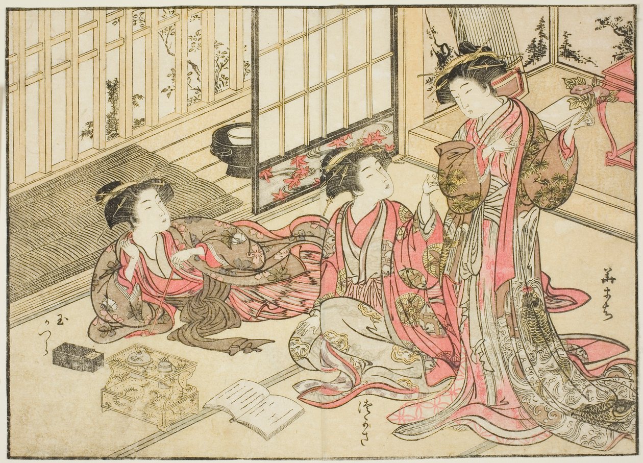 Kurtisaner fra Kado Daikokuya, fra boken "Mirror of Beautiful Women of the Pleasure Quarters (Seiro bijin awase sugata kagami)," vol. 2 av Kitao Shigemasa