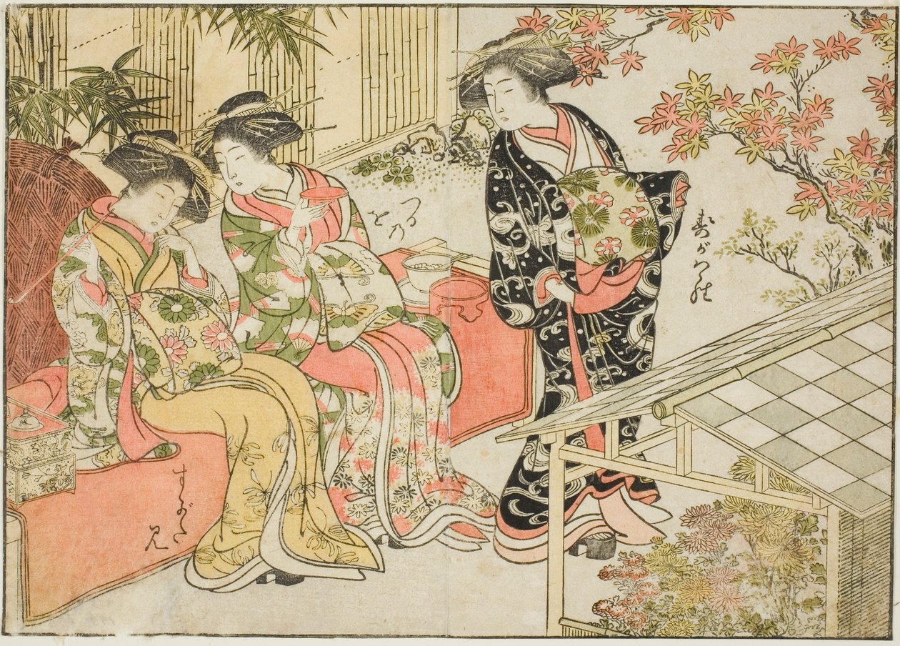Courtesans of Tsuruya, fra boken "Mirror of Beautiful Women of the Pleasure Quarters (Seiro bijin awase sugata kagami)," vol. 2 av Kitao Shigemasa