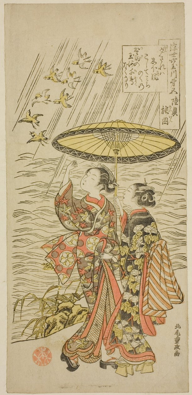 Nr. 5: Noda River i Mutsu-provinsen, fra serien "Six Jewel Rivers of the Floating World (Ukiyo Mu Tamagawa)" av Kitao Shigemasa