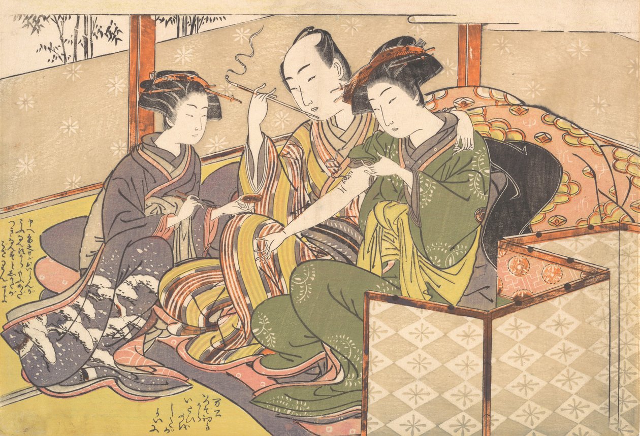Tjener som bruker medisin på Geishas arm, sent på 1700-tallet. av Kitao Shigemasa