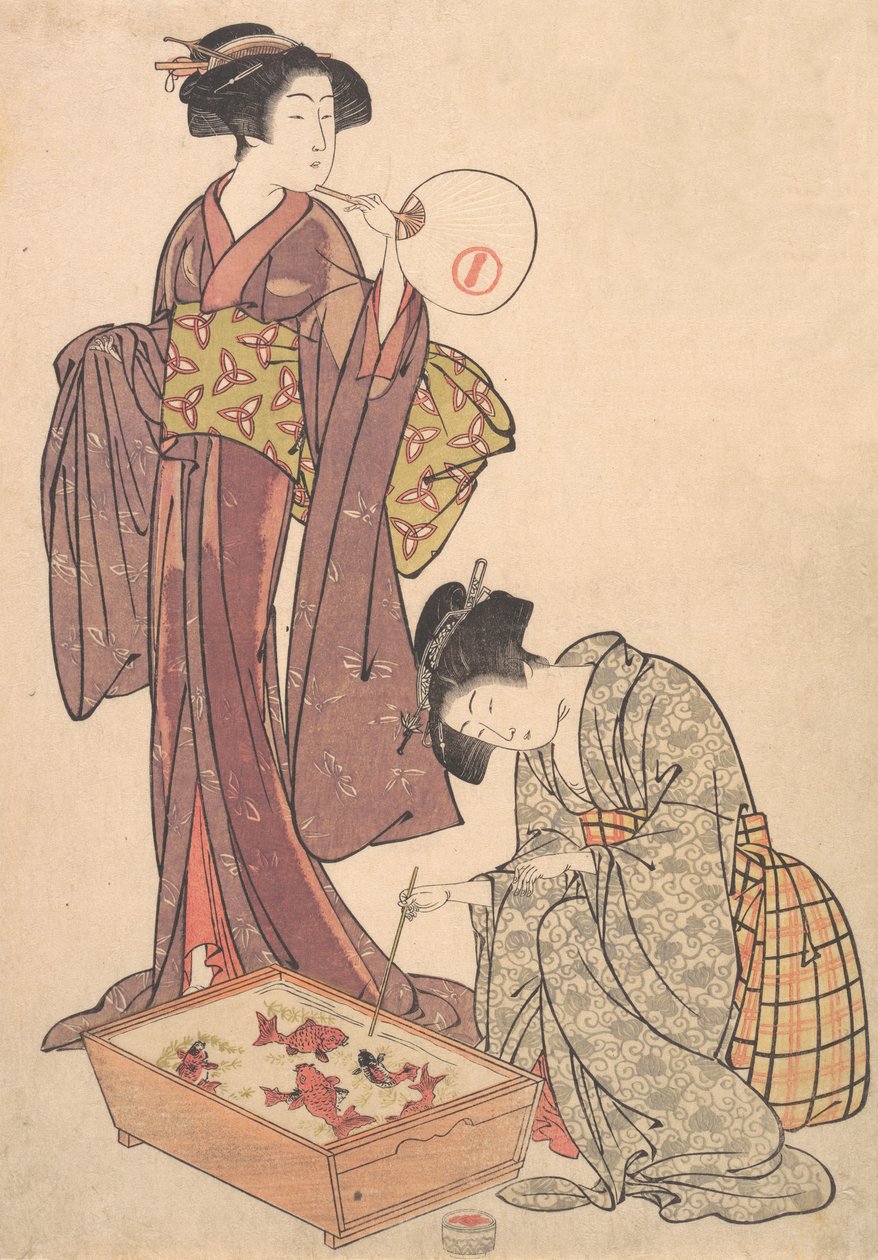 To kvinner som mater fisk, 1739-1820. av Kitao Shigemasa