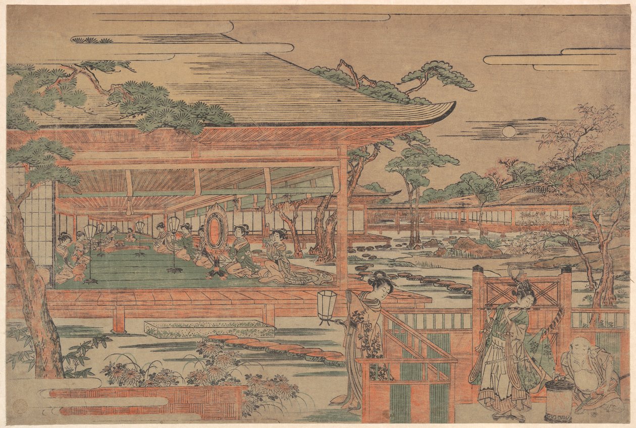 Ushiwaka, den unge Yoshitsune, spiller en serenade for Jorurihime av Kitao Shigemasa