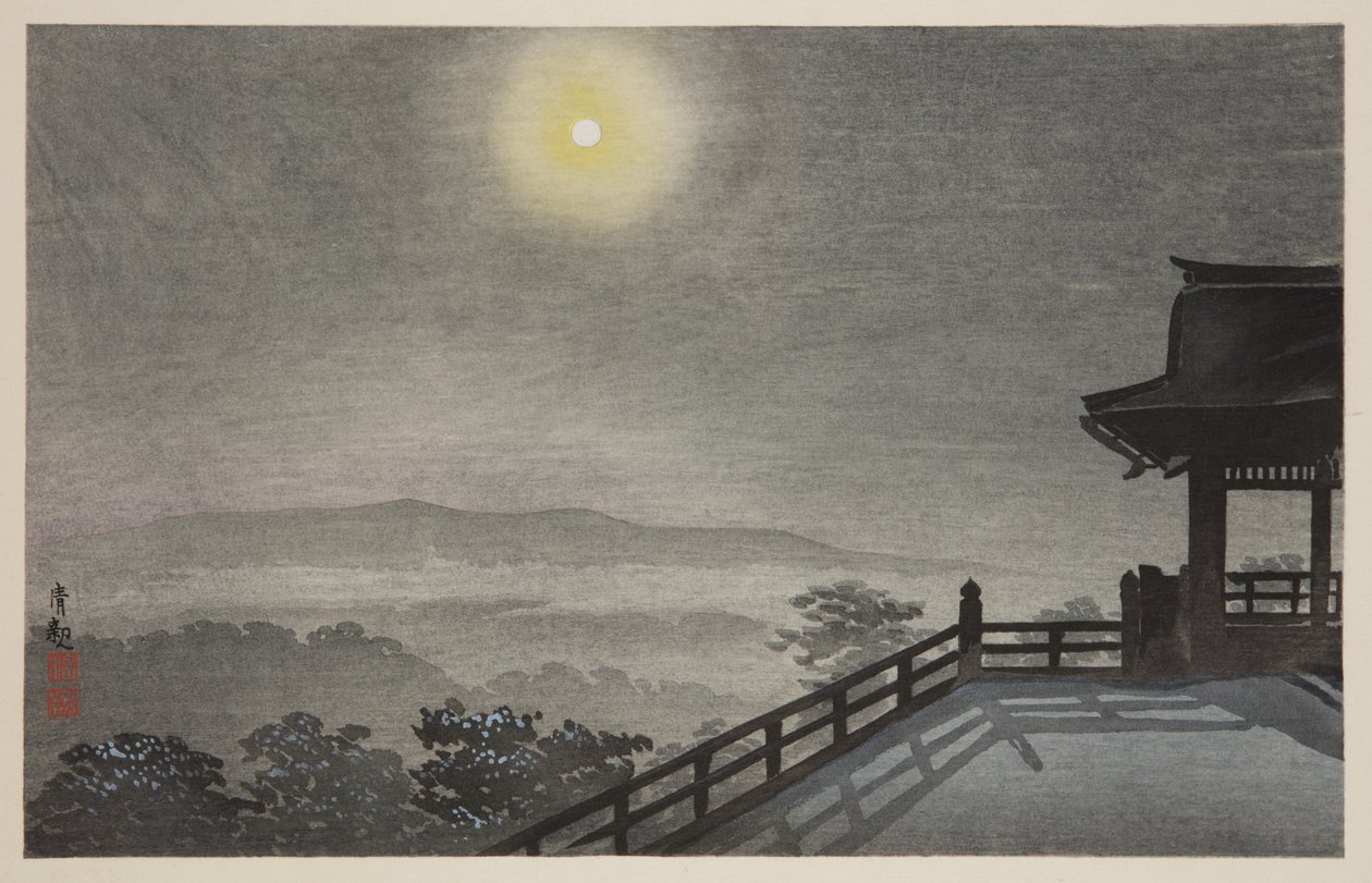Cool Moon Evening at Kiyomizudo i den østlige hovedstaden (T? Til Kiyomizud? Hiya Tsukiyo) (Color Woodblock Print) av Kiyochika Kobayashi