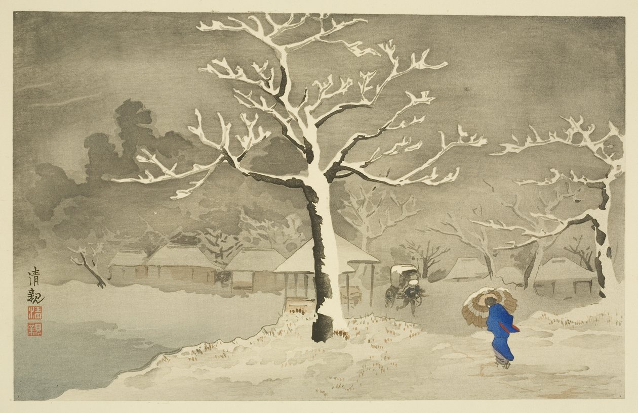 Nedre voll ved Mimeguri, Mukojima (farget treblokktrykk) av Kiyochika Kobayashi