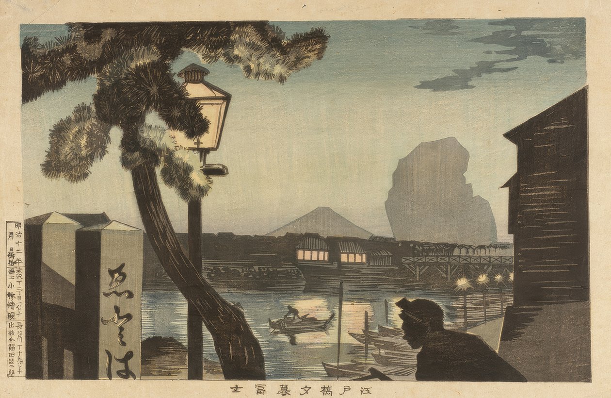 Fuji-fjellet i skumringen fra Edo-broen av Kiyochika Kobayashi