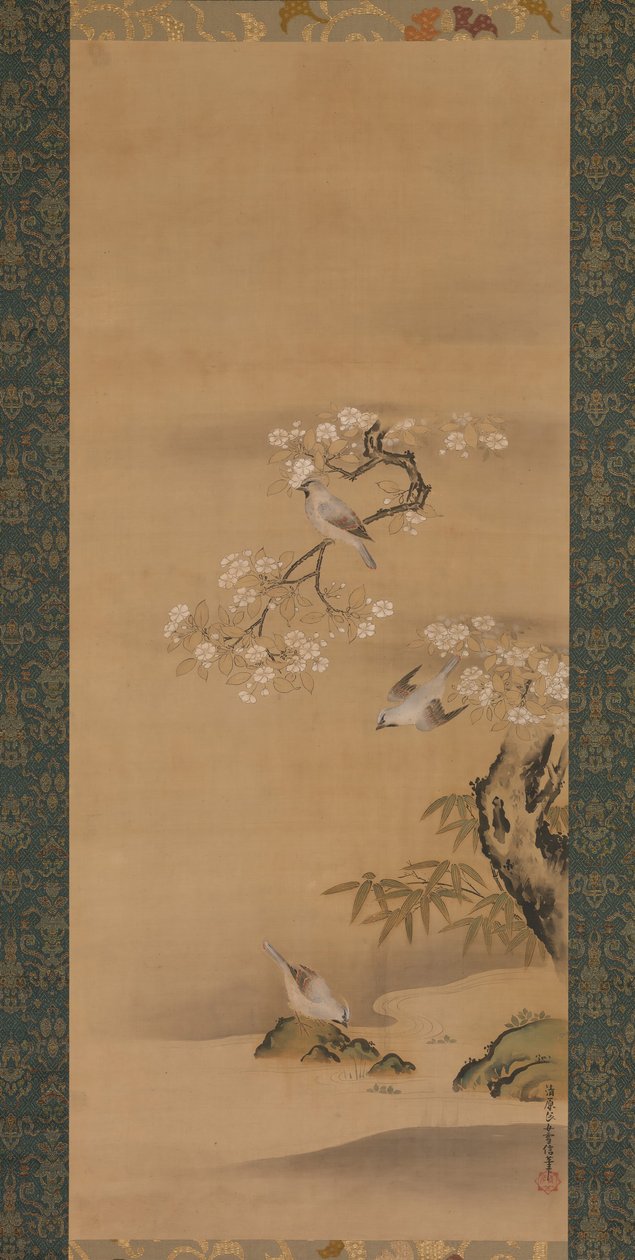 Voksvinger, kirsebærblomster og bambus, sent på 1600-tallet. av Kiyohara Yukinobu