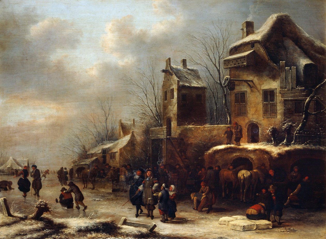 Skøytebane på en elv, 1665 av Klaes Molenaer