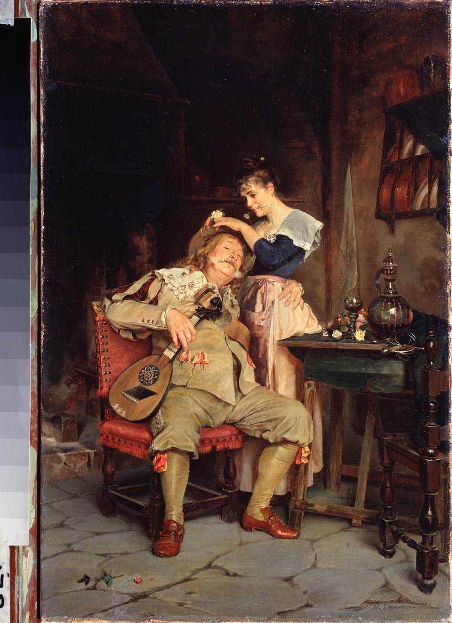 Det er ingen dåre som en gammel tosk - Maleri av Klavdi Petrovich Stepanov (1854-1910), olje på lerret av Klavdi Petrovich Stepanov