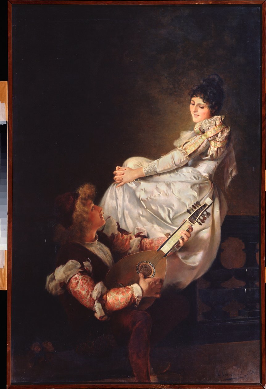 A Love Song (A Love Song) - Maleri av Klavdi Stepanovich Stepanov (1854-1910), olje på lerret av Klavdi Petrovich Stepanov