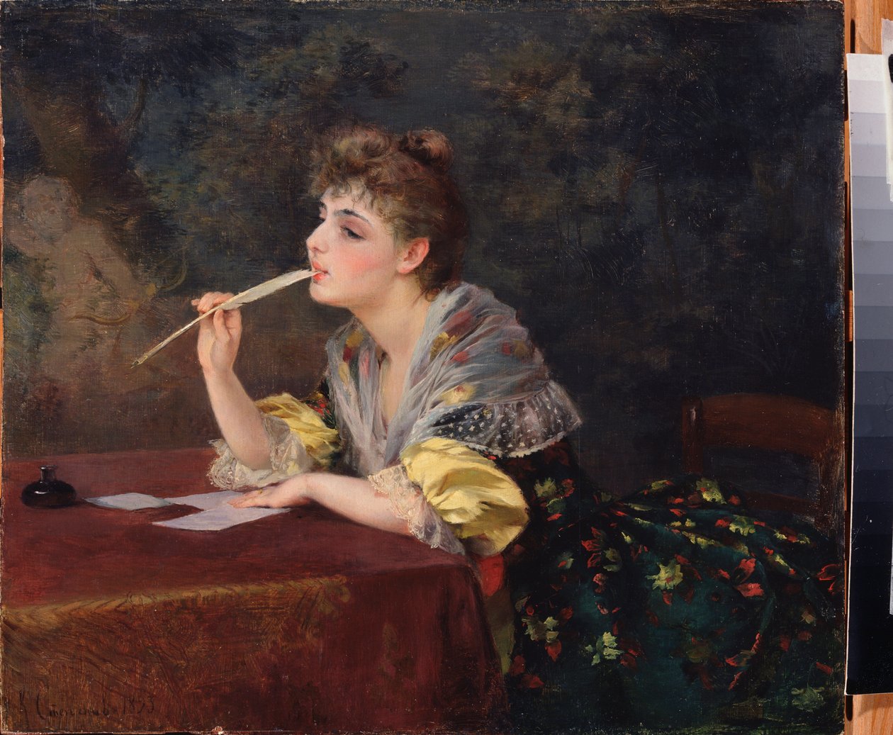 A Letter (A Letter) - Maleri av Klavdi Petrovich Stepanov (1854-1910), olje på lerret av Klavdi Petrovich Stepanov