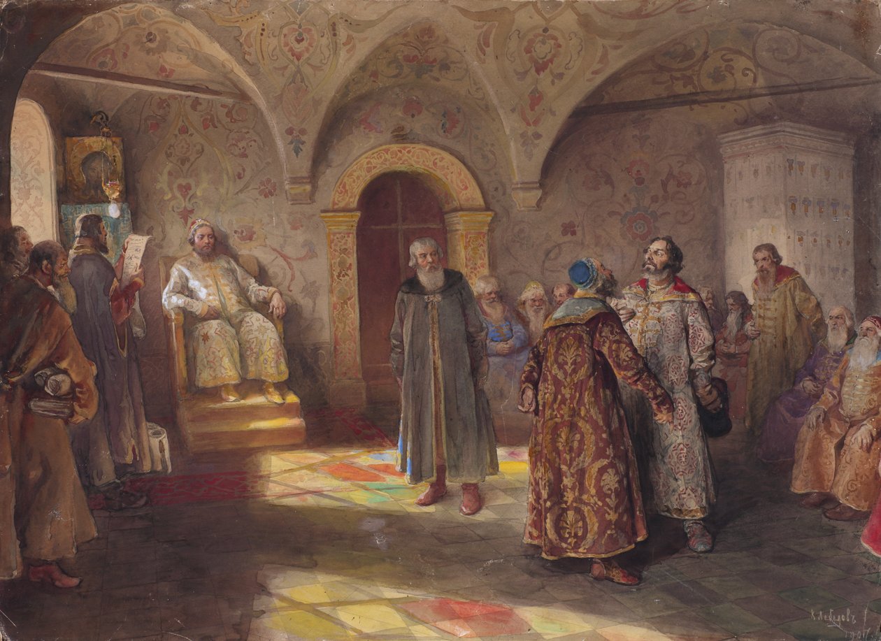 Tsar og gutter, 1907. av Klavdi Vasilyevich Lebedev