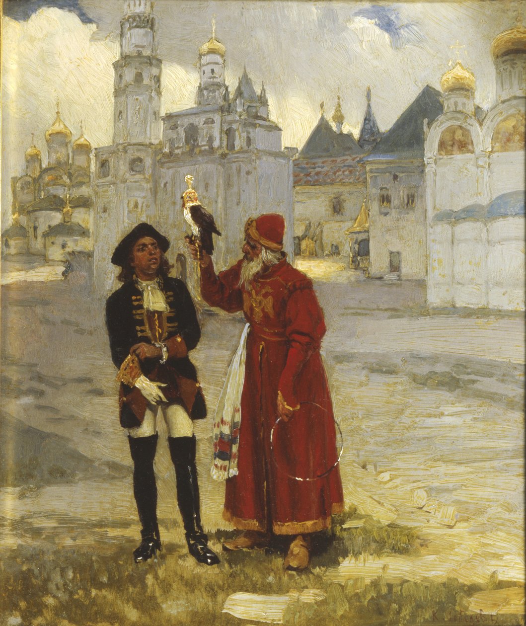 Unge Peter I. og falken hans, 1900-tallet av Klavdi Vasilyevich Lebedev