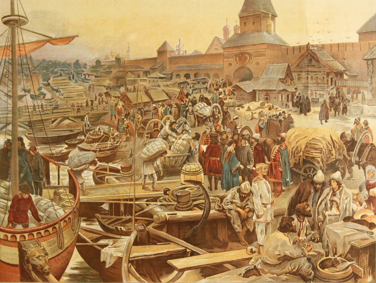 Novgorod havn, 1907 av Klavdiy Vasilievich Lebedev