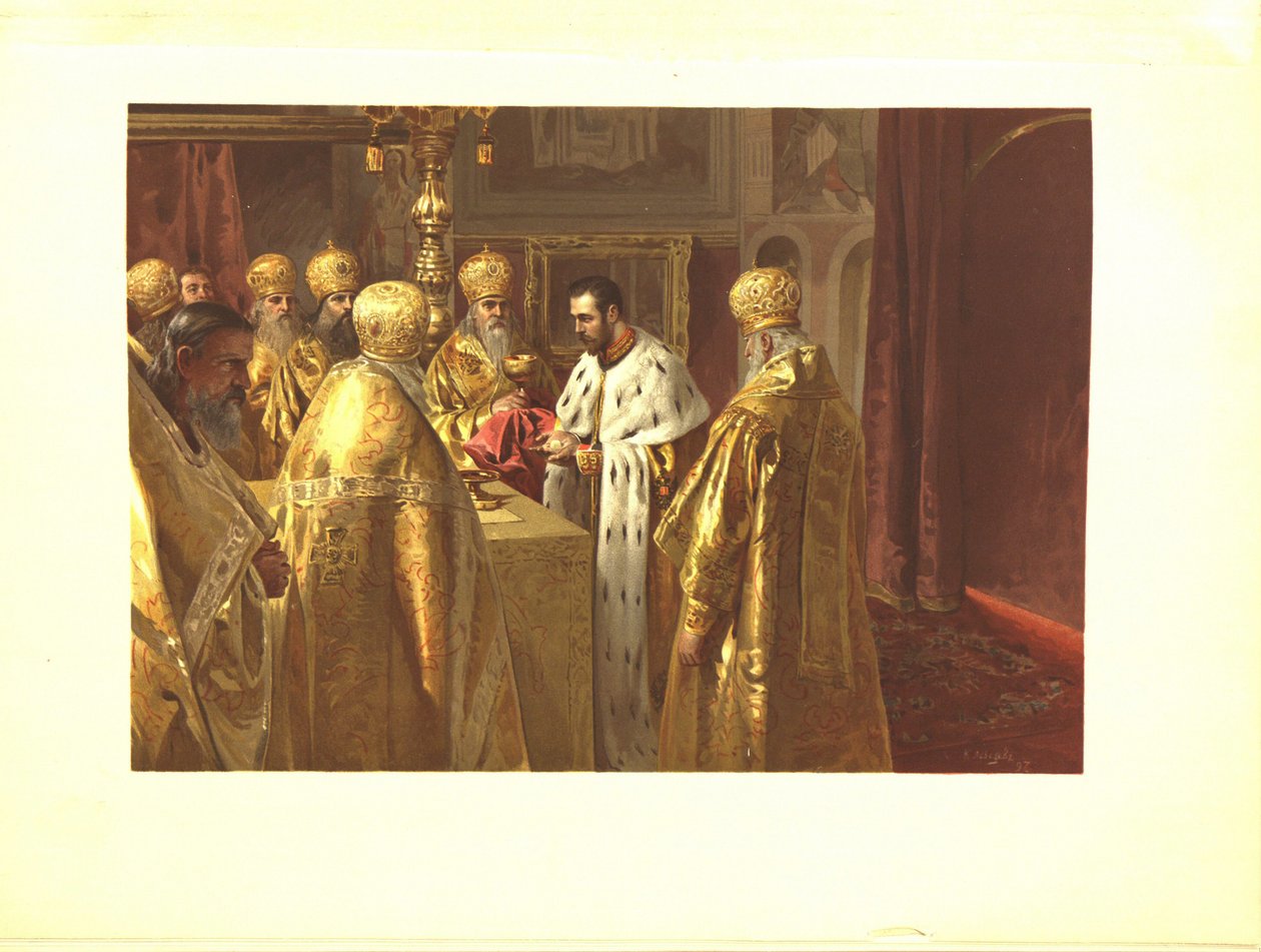 Kroningsseremonien til Nicholas II. Eukaristien, 1899 av Klavdiy Vasilievich Lebedev