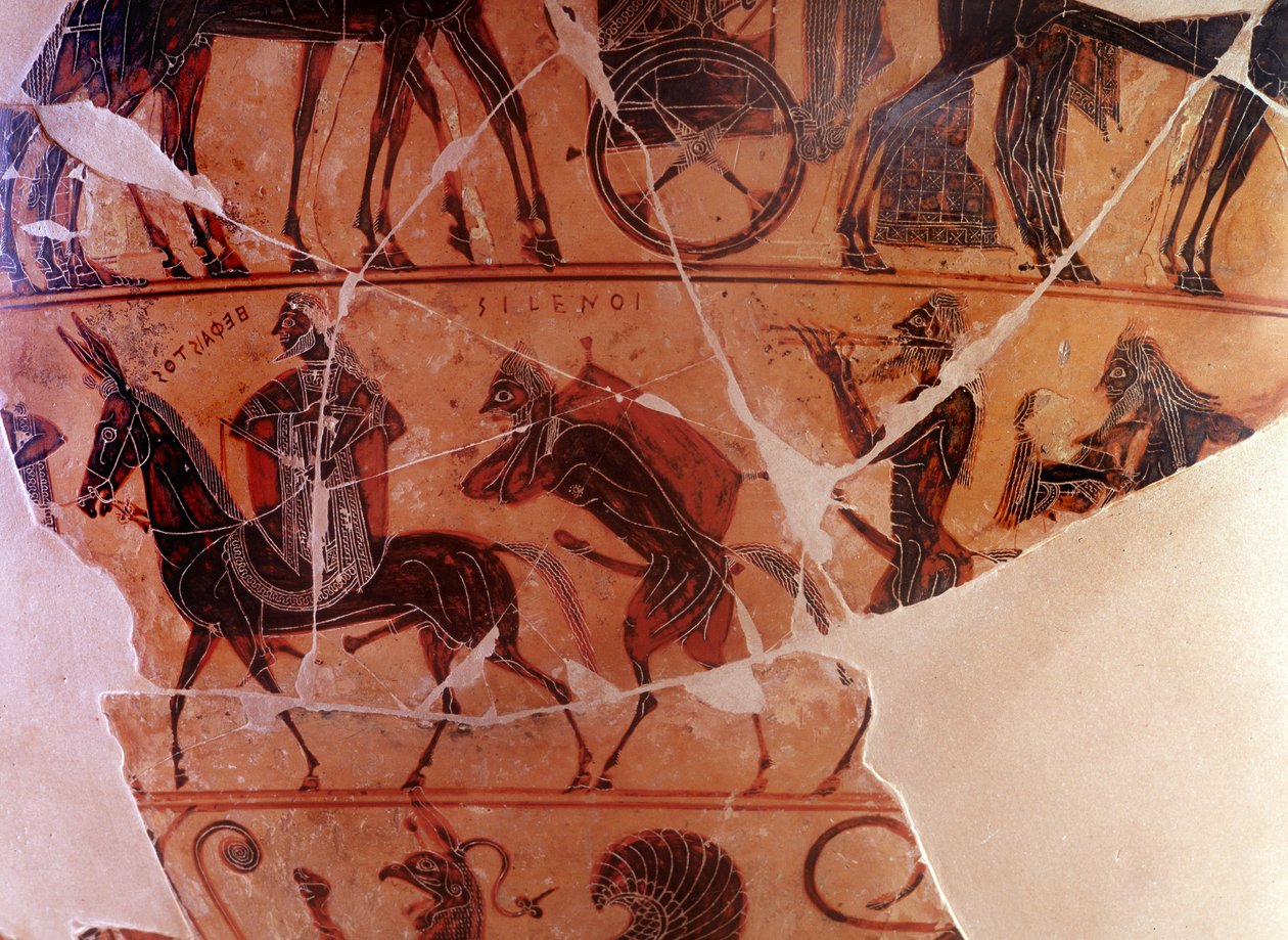 Tilbakekomsten av Hephaistos (Hephaestus) i Olympus - detalj av panseret, front B nedre register - 
