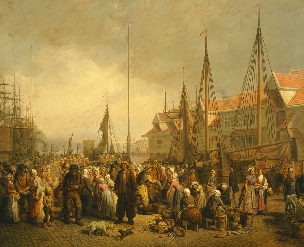 Fisketorg i Bergen av Knud Bergslien, Norge 1800-tallet av Knud Bergslien