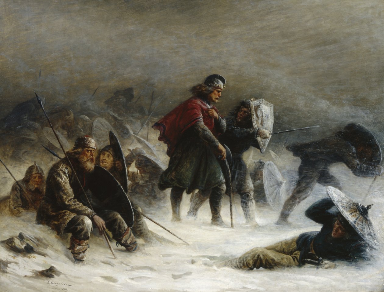 Kong Sverre i snøstorm i Vossfjellene av Knud Bergslien