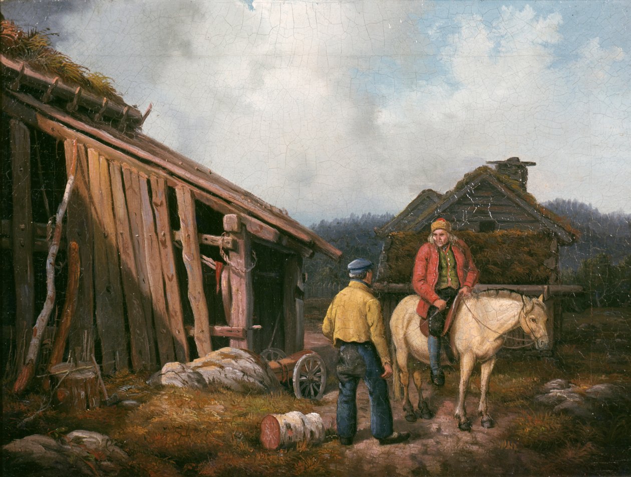 Mann på hest (olje på lerret) av Knud Bergslien