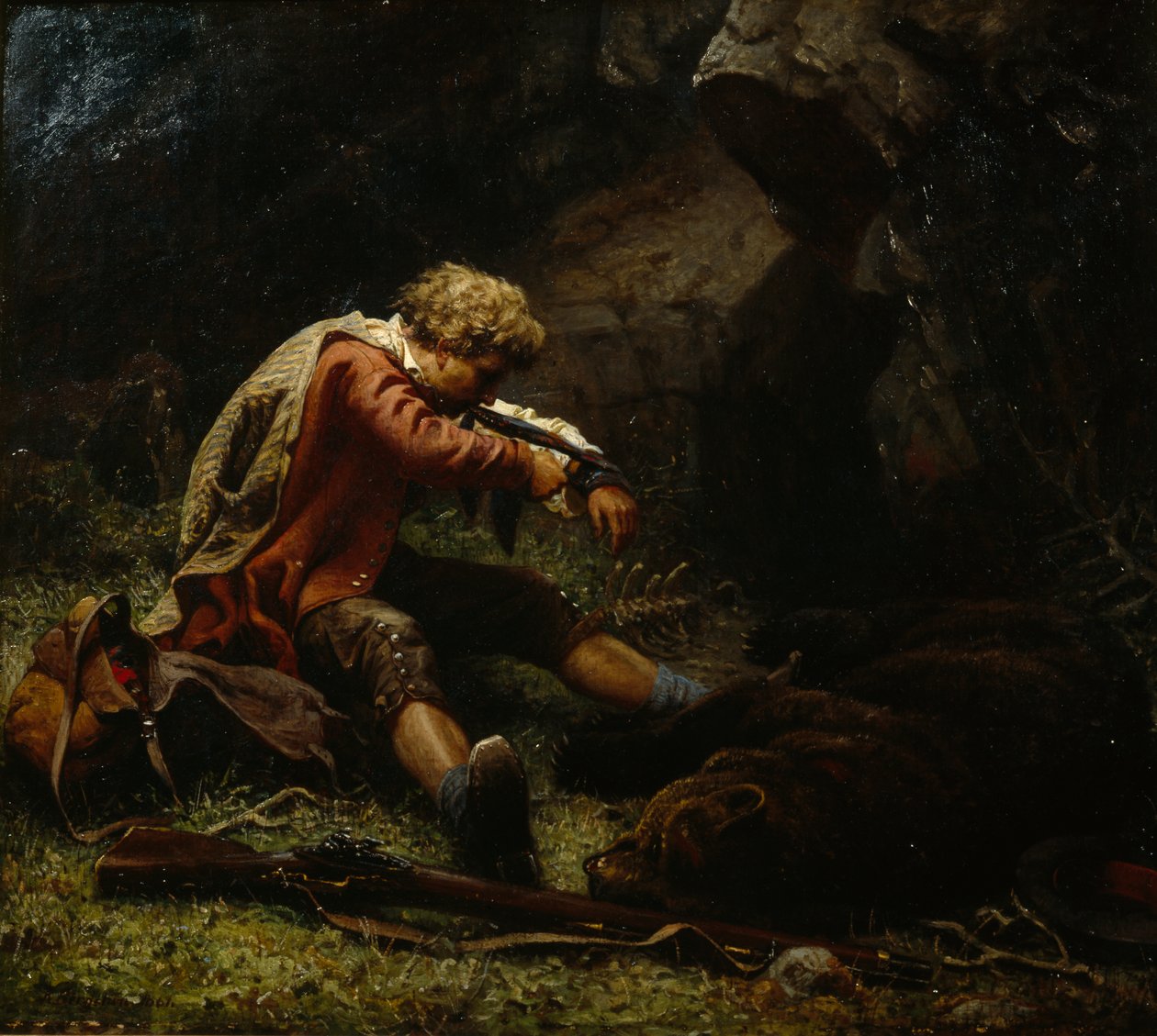 Såret bjørnejeger av Knud Bergslien