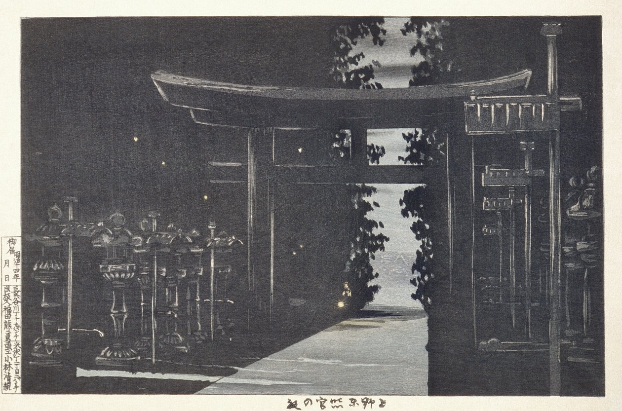 Kveld ved Tōshōgū-helligdommen, Ueno, Tokyo av Kobayashi Kiyochika