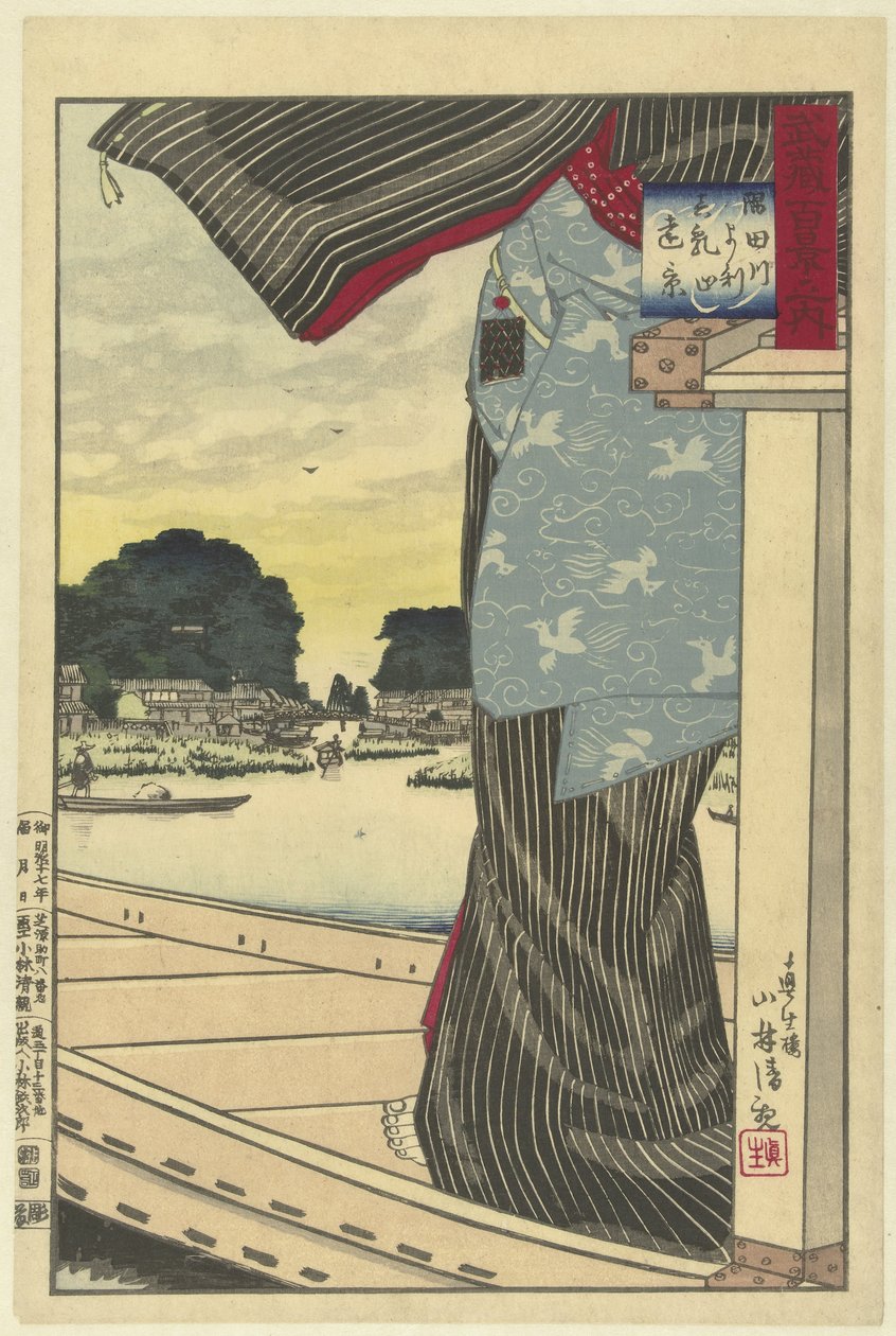 Utsikt over Matsuchiyama fra Sumida-elven Sumidagawa yori Matsuchiyama no enkei (tittel på objekt) Hundre visninger av Musashi-provinsen (serietittel) Musashi hyakkei no uchi (serietittel på objekt) av Kobayashi Kiyochika
