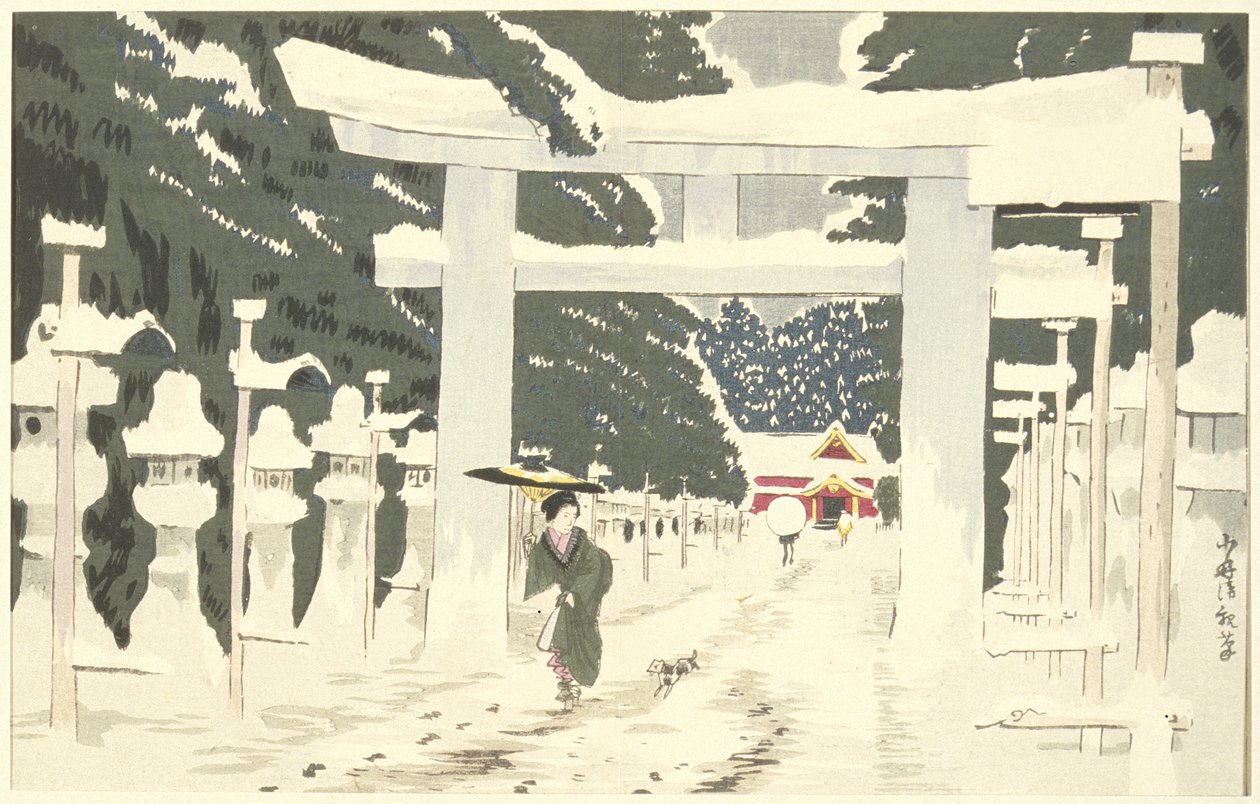 Kraftig snøfall ved Tōshōgū-helligdommen i Ueno av Kobayashi Kiyochika