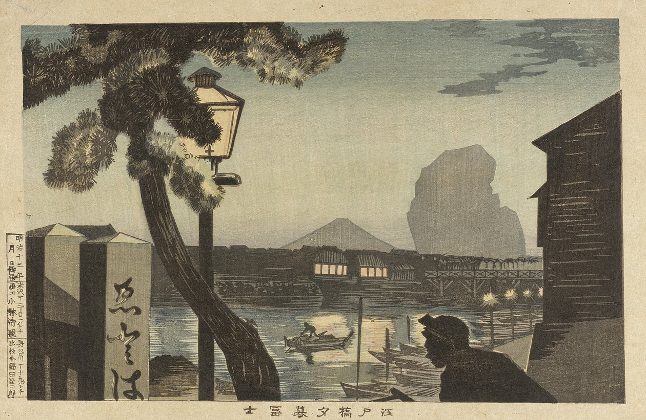 Fuji-fjellet i skumringen fra Edo-broen av Kobayashi Kiyochika