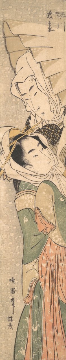 Girl and Lover in Snow, tidlig på 1800-tallet. av Koikawa Harumasa