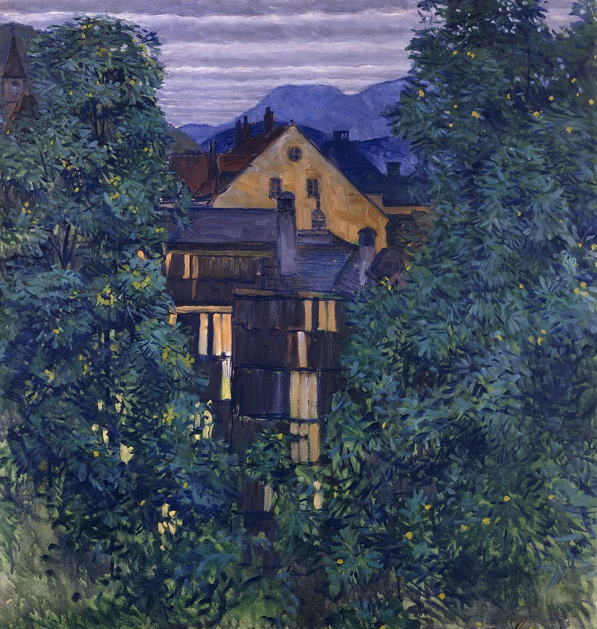 Oversikt over Payerbach, i bakgrunnen Rax; Utsikt gjennom Payerbach, i bakgrunnen Rax, ca. 1912-1913 av Koloman Moser