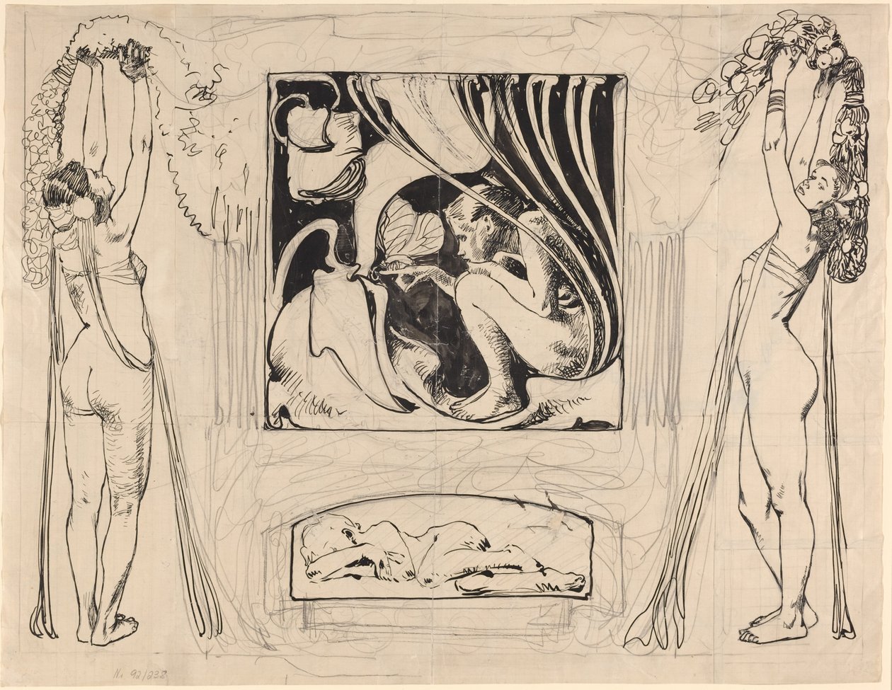 Sommerens allegori, i eller etter 1896 (penn- og blekktegning) av Koloman Moser