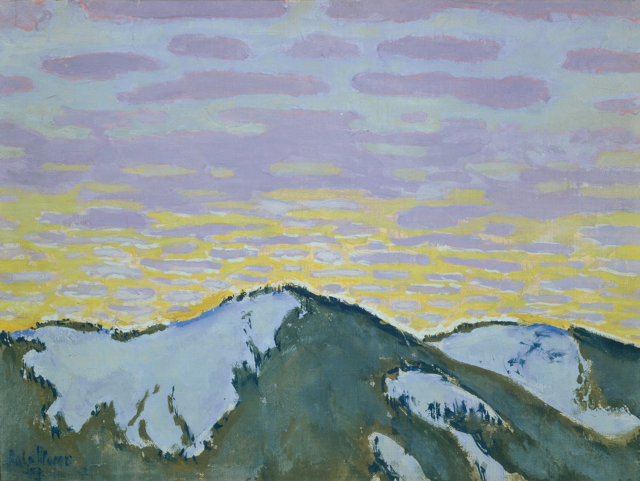 Snødekte fjelltopper i skumringen av Koloman Moser