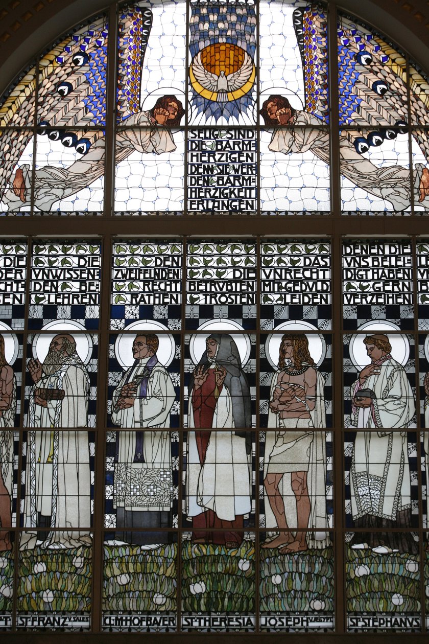 glassmalerier av Am Steinhof-kirken (kirken Leopold), Wien, Østerrike (bilde) av Koloman Moser