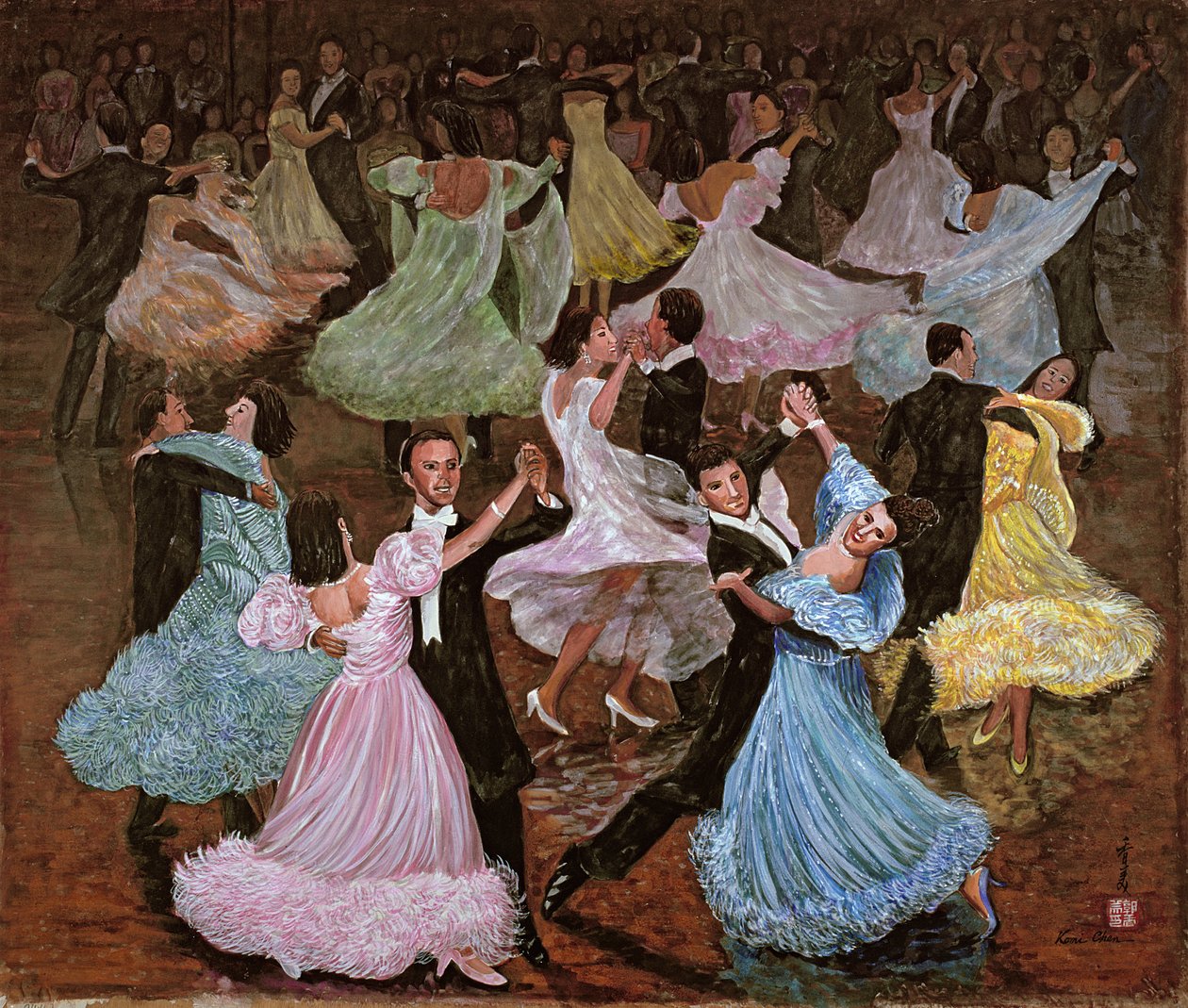 Ballroom Dancing, 1993 (gouache på silke) av Komi Chen