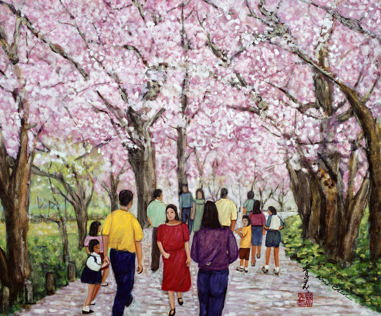 Beautiful Bright Spring Day, 1994 (gouache på silke) av Komi Chen