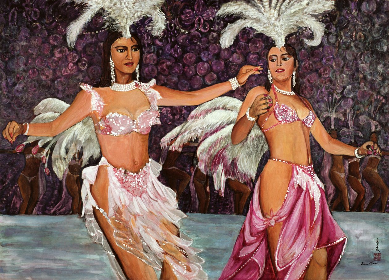 Belly Dancers, 1987 (gouache på silke) av Komi Chen