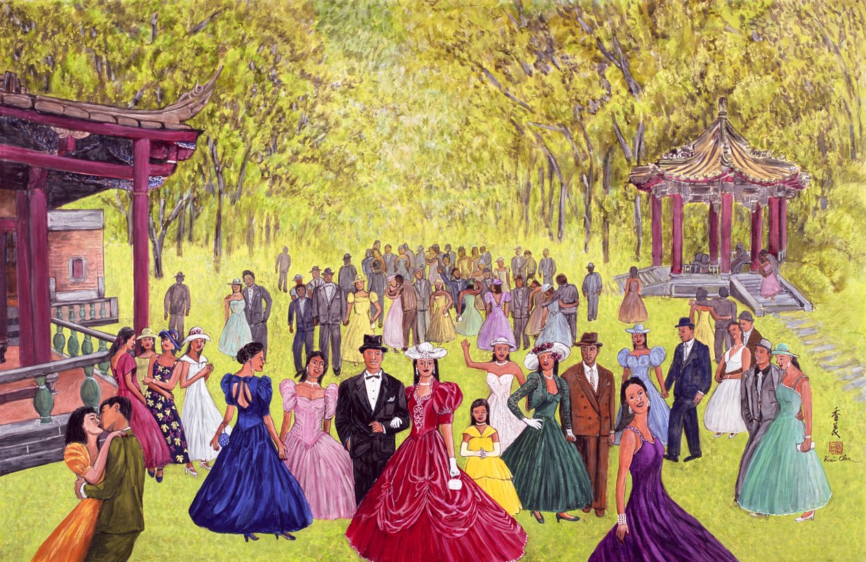 Elegant Garden Ball, 1996 (gouache på rispapir) av Komi Chen