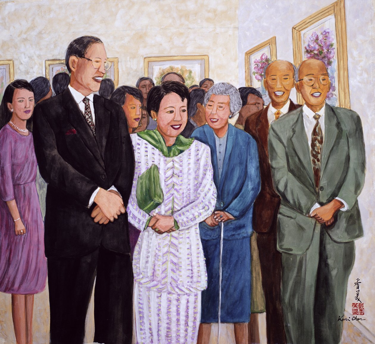 Utstilling (tidligere president og fru Lee) 1995 (gouache på silke) av Komi Chen