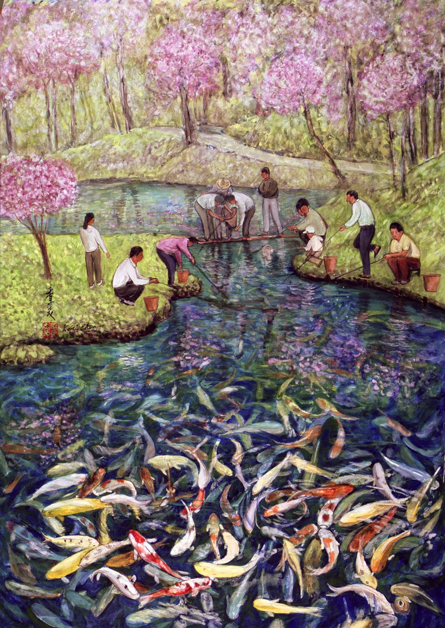 Fiske, 1996 (gouache på silke) av Komi Chen