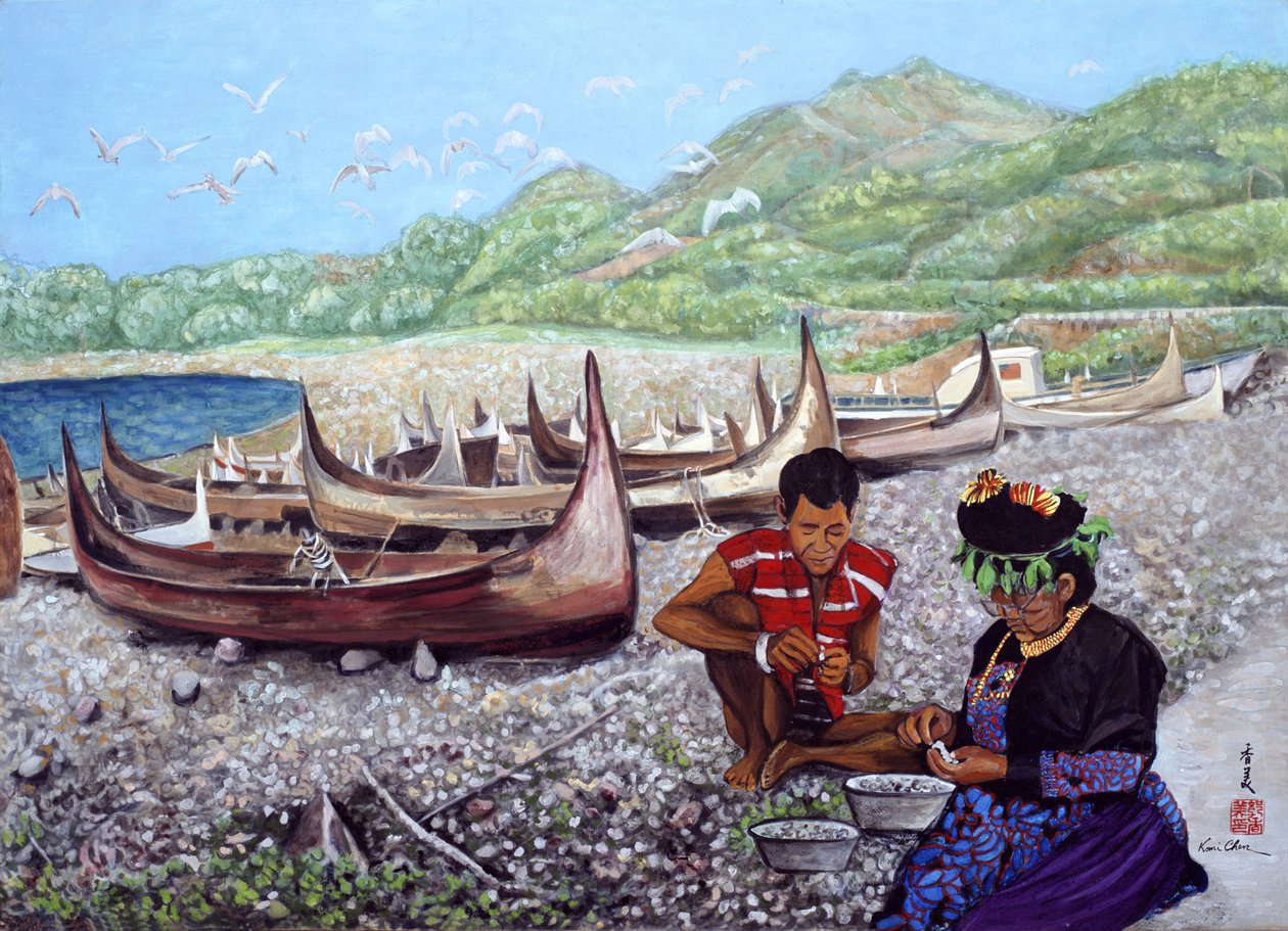 For Living, 1984 (gouache på silke) av Komi Chen