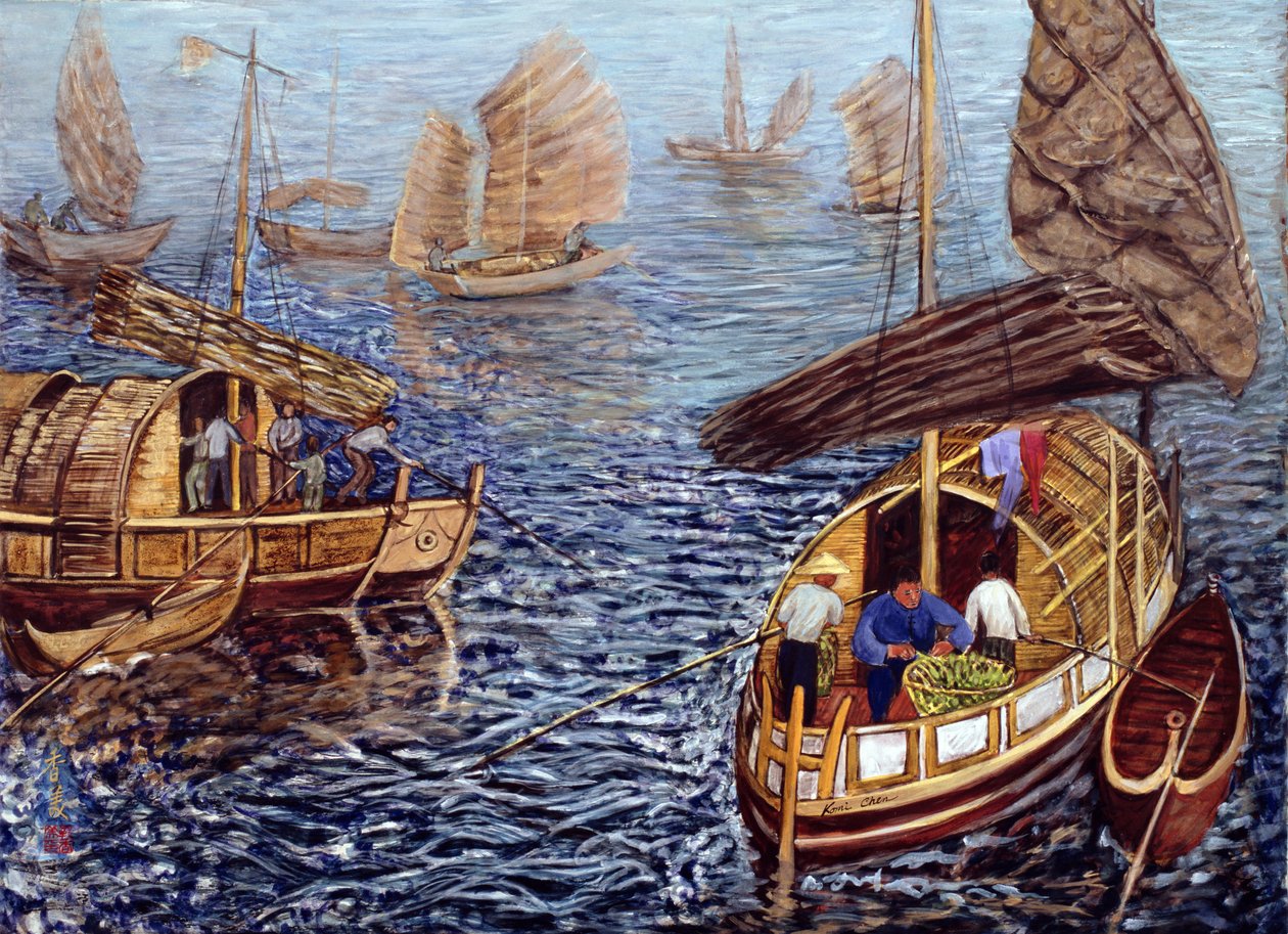 Junks, 1992 (gouache på silke) av Komi Chen