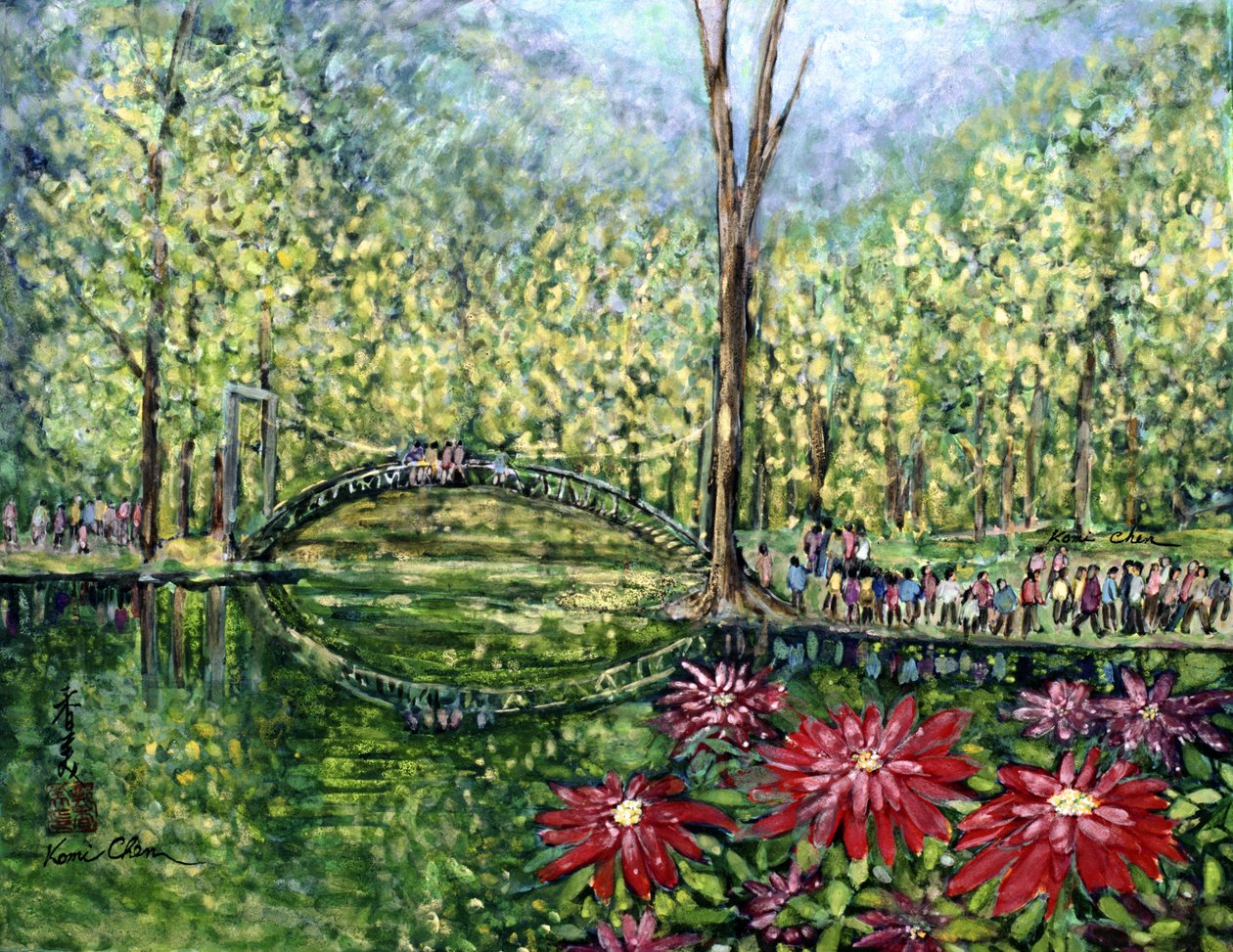 Mirror Bridge, 1993 (gouache på silke) av Komi Chen