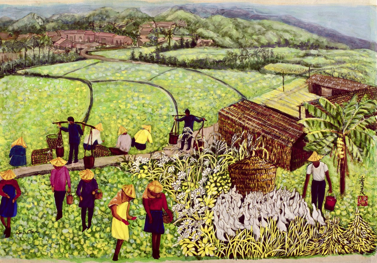 Pastoral, 1992 (gouache på silke) av Komi Chen