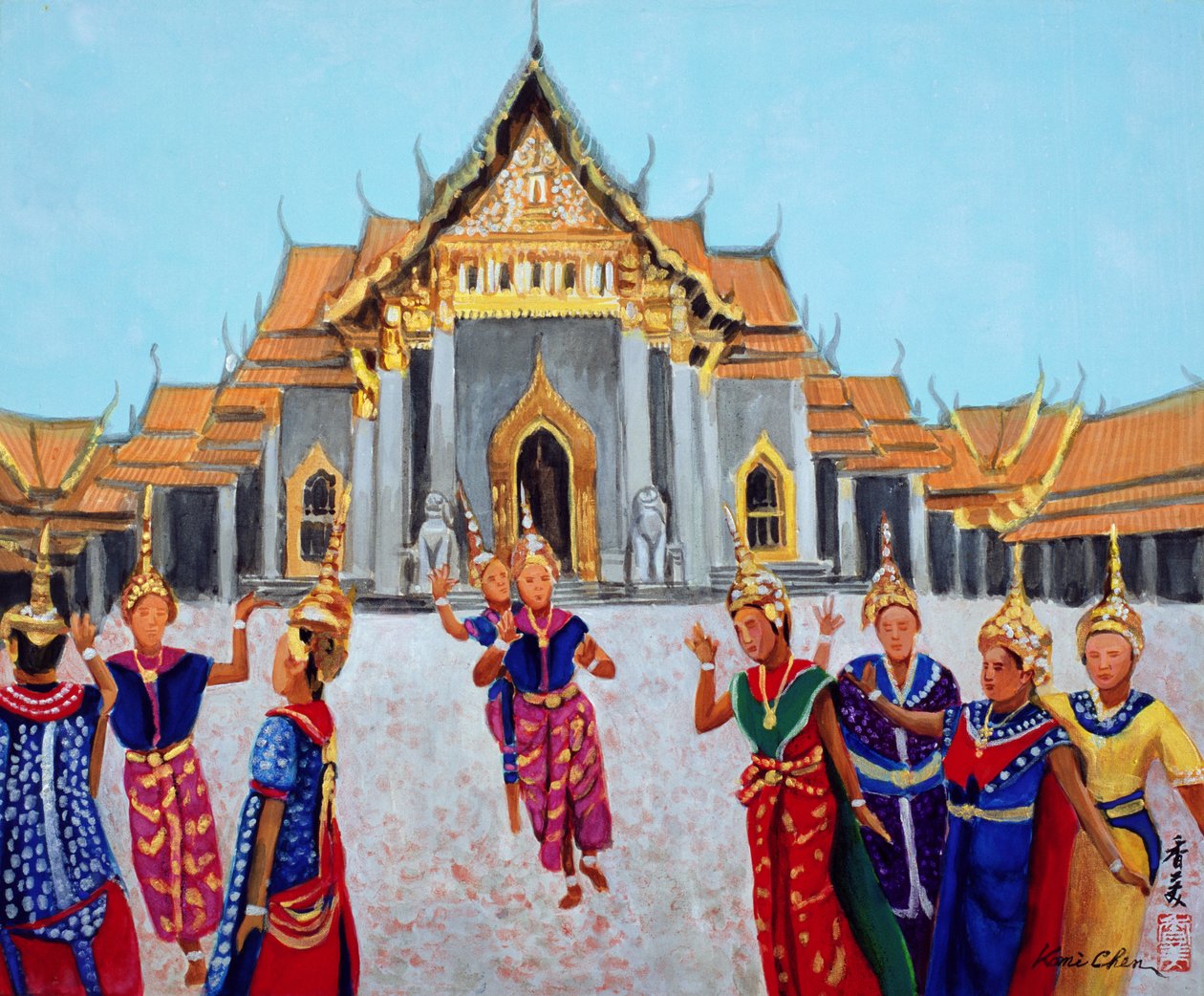 Tradisjonell thaidans, 1990 (gouache på silke) av Komi Chen
