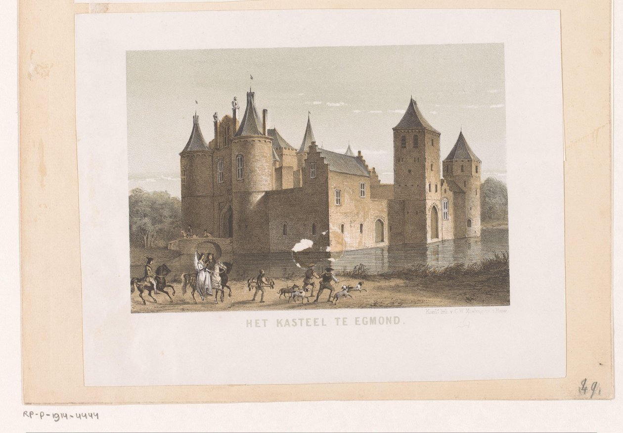 Utsikt over Egmond slott Slottet i Egmond (tittel på objekt) av Koninklijke Nederlandse Steendrukkerij van C.W. Mieling
