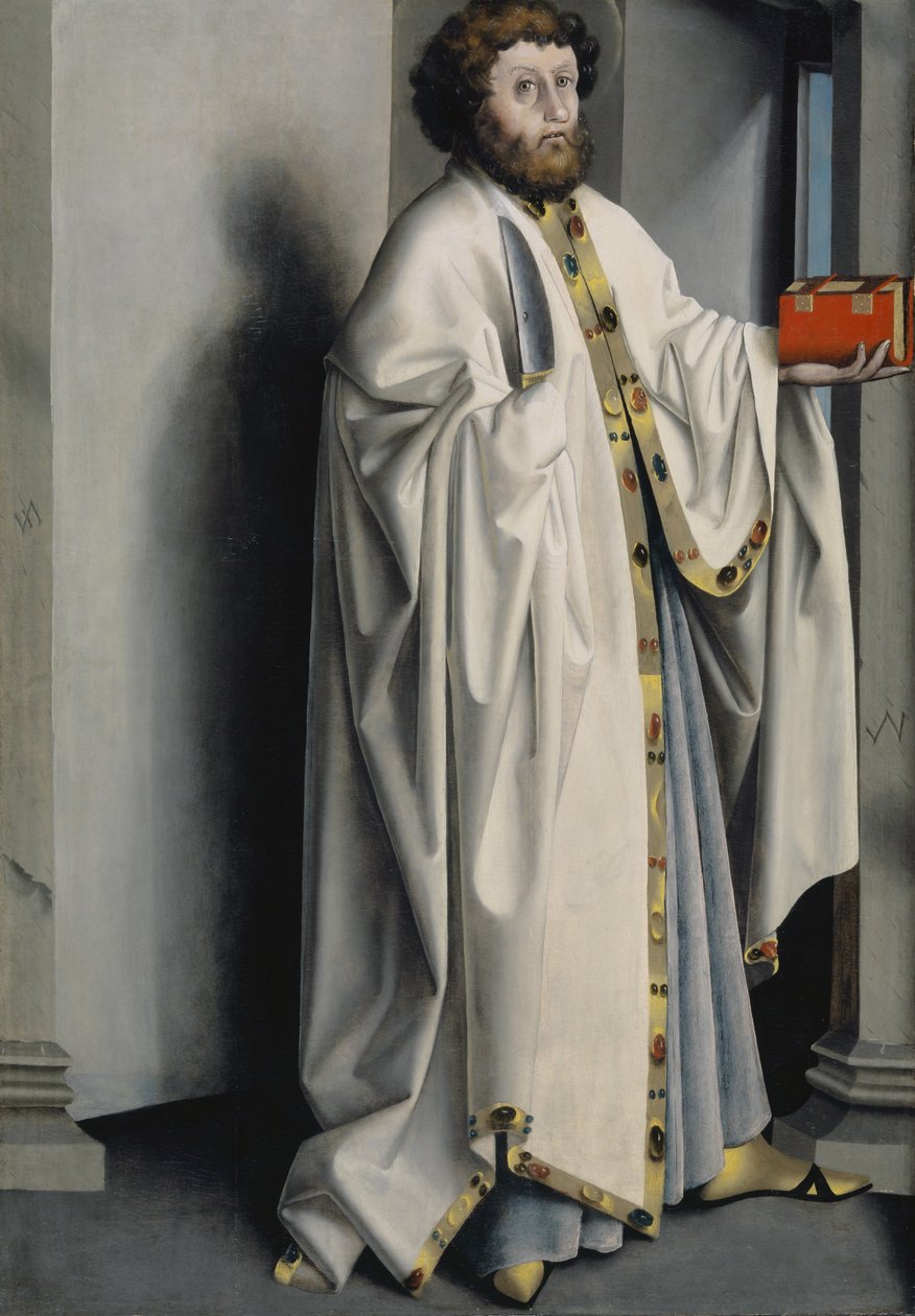 Saint Bartholomew fra Heilspiegel-altertavlen, ca. 1435 (blandet medium på eikepanel) av Konrad Witz