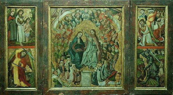 Kroning av jomfruen; Kristi dåp; Døperen Johannes døper; St. George Slaying the Dragon (triptyk) av Konrad von Friesach