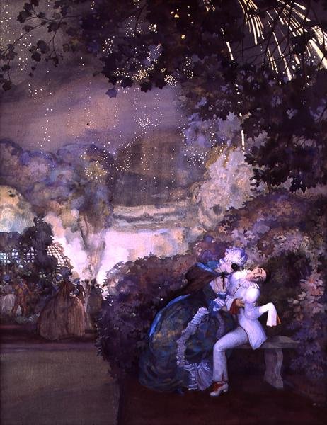 Fyrverkeri, 1910 (wc og gouache på lerret) av Konstantin Andreevic Somov