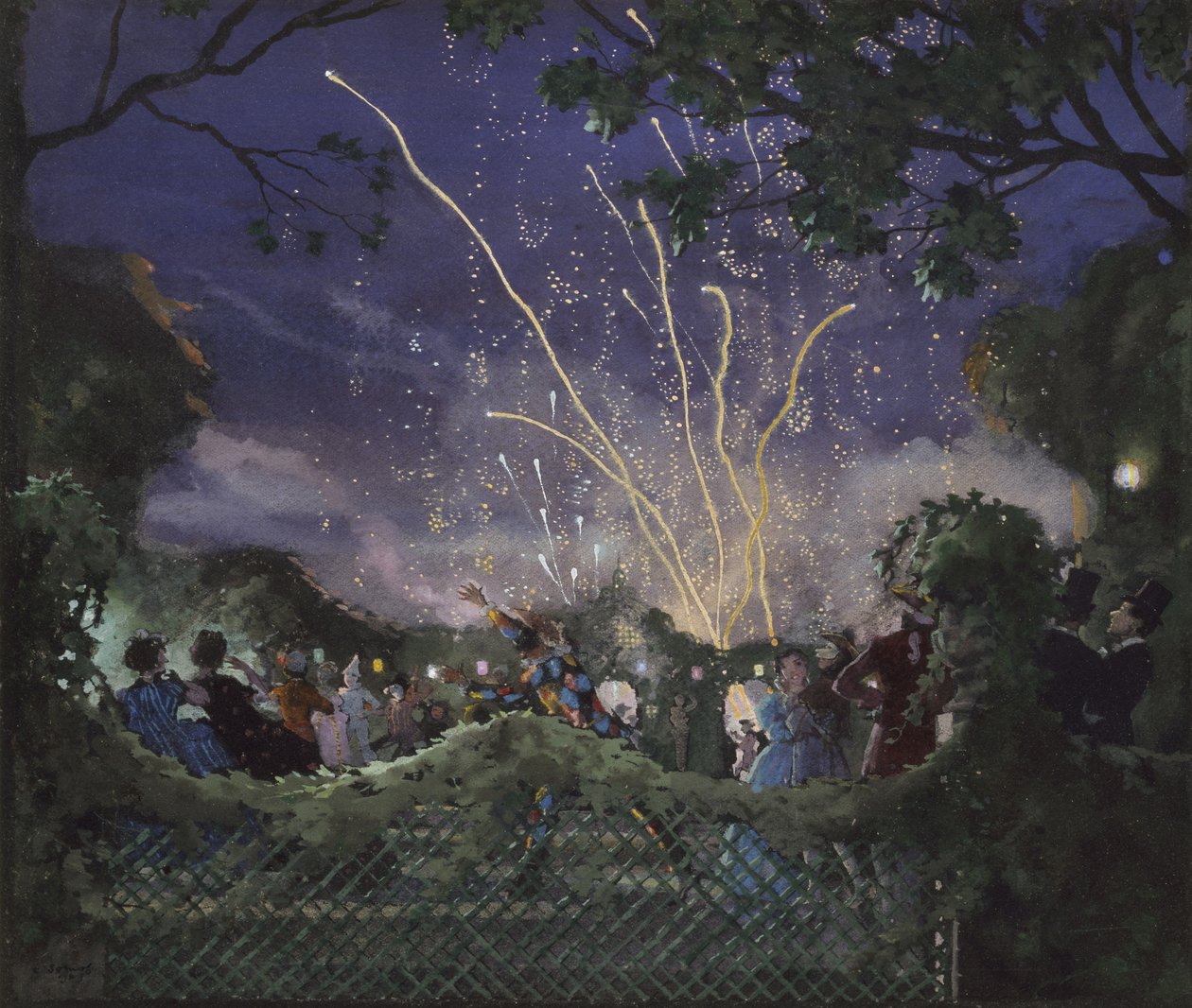 Fyrverkeri, 1929 (Kroppsfarge på svart vevd papir) av Konstantin Andreevic Somov